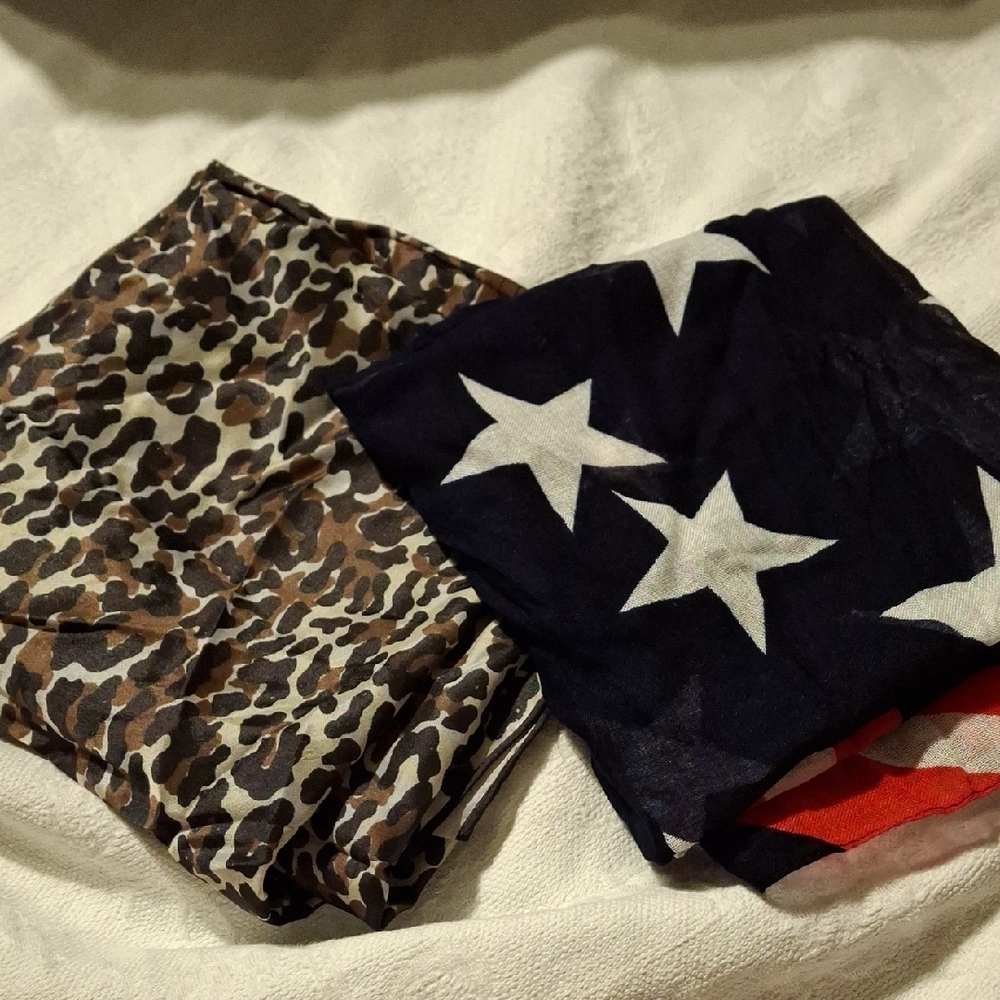 Two Large Scarves, One Patriotic, One Animal Print
